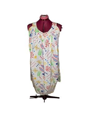 sun dress geometric print white yellow red blue